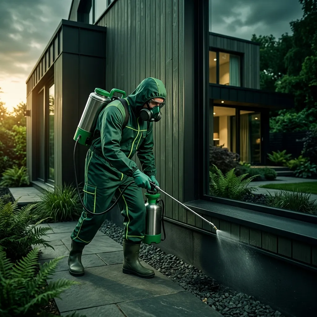 Collier Pest Control technician providing exterior perimeter treatment in Naples FL