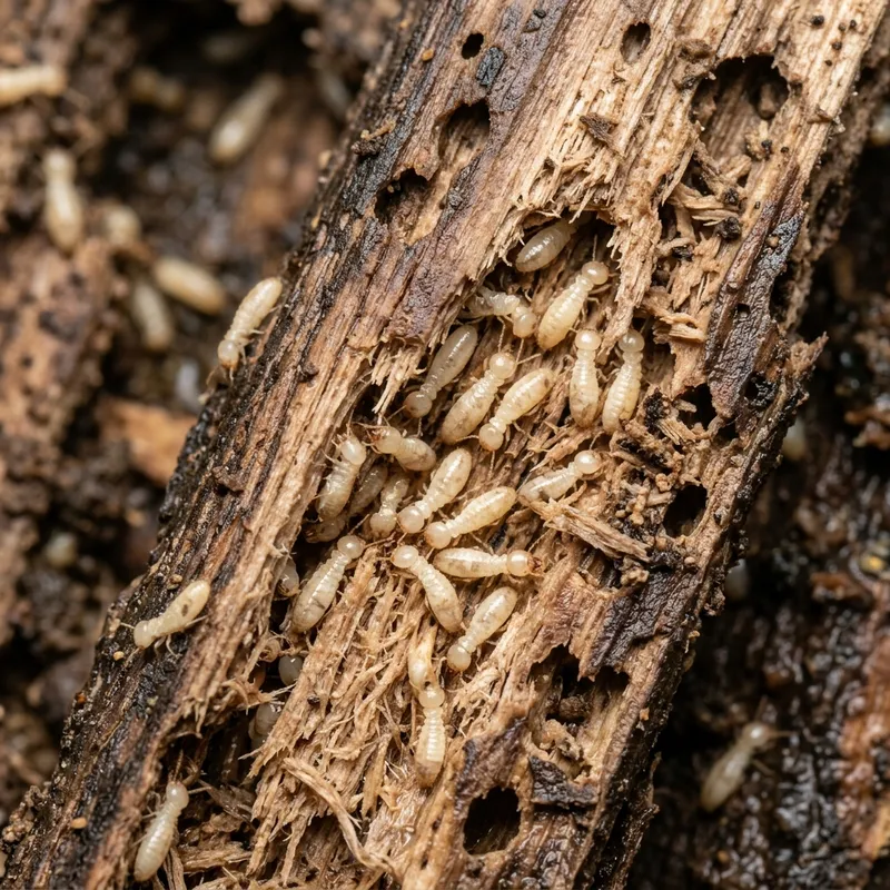Severe termite damage on wood - Professional termite inspection and treatment in Collier County